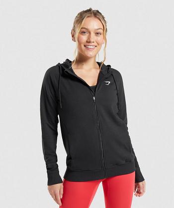 Bluzy Z Kapturem Damskie Gymshark Treningowe Zip Czarne | PL 2744JPQ